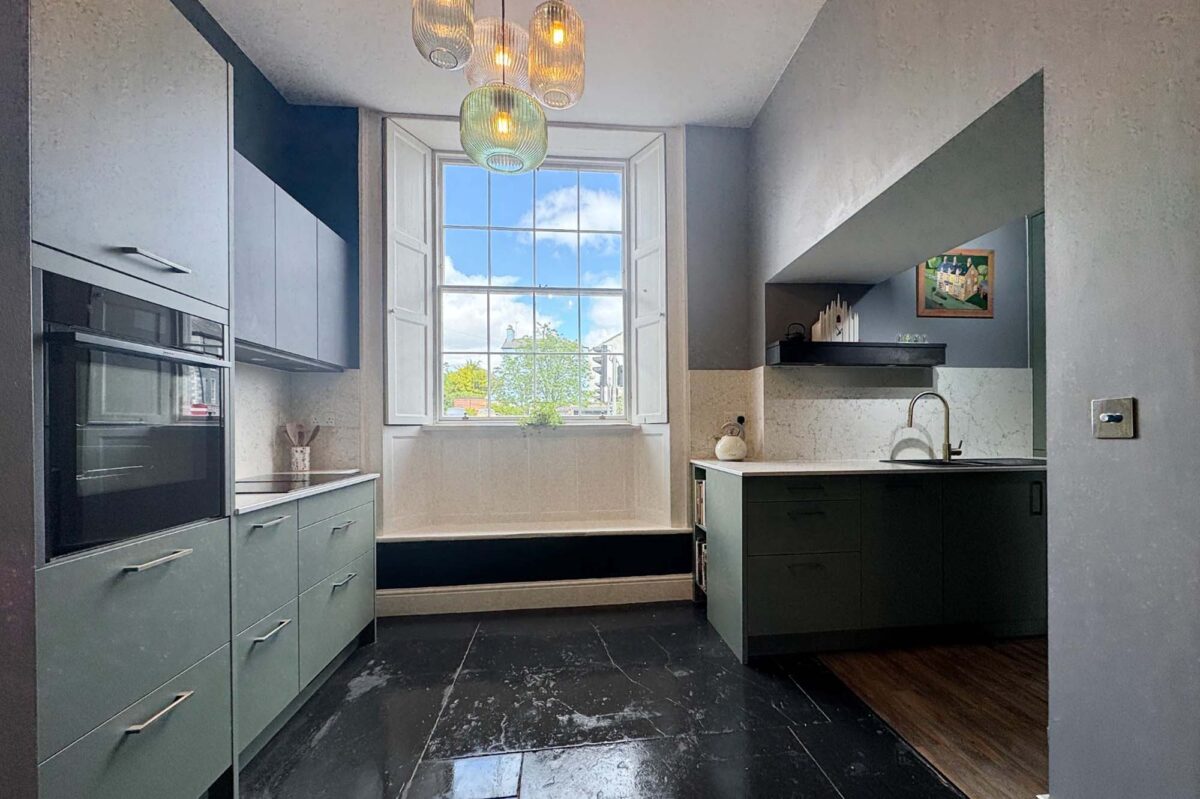 Green and Black Modern Kitchen for a Period Home